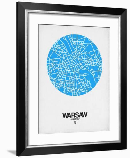 Warsaw Street Map Blue-NaxArt-Framed Art Print