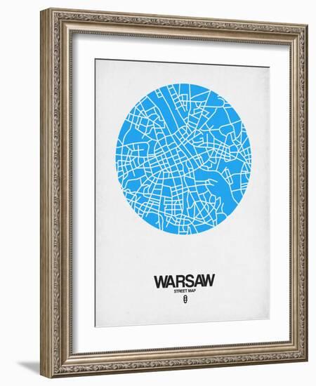 Warsaw Street Map Blue-NaxArt-Framed Art Print