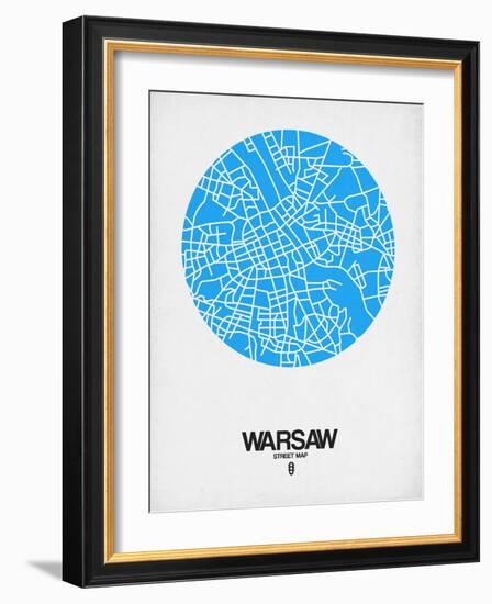 Warsaw Street Map Blue-NaxArt-Framed Art Print