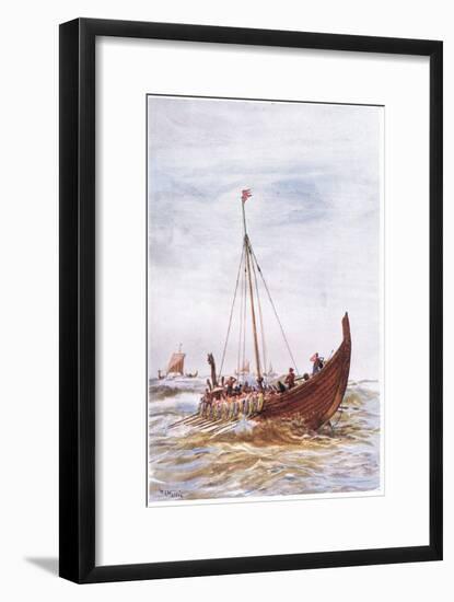 Warship at the Time of King Alfred, 1915-William Lionel Wyllie-Framed Giclee Print