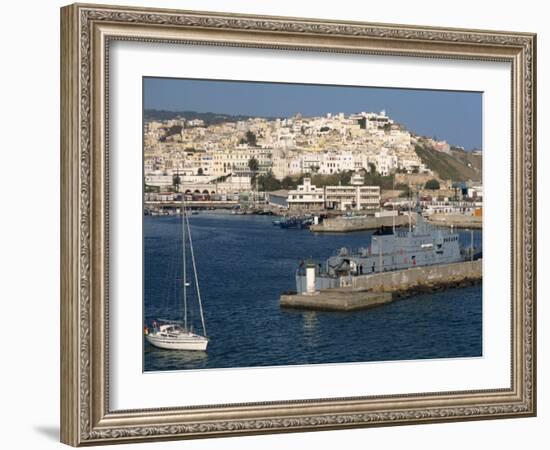 Warship Moored in the Harbour and the Old Town Behind, Tangier, Morocco, North Africa, Africa-Ken Gillham-Framed Photographic Print