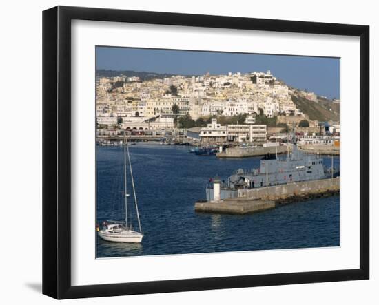 Warship Moored in the Harbour and the Old Town Behind, Tangier, Morocco, North Africa, Africa-Ken Gillham-Framed Photographic Print