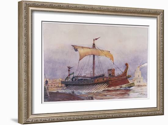 Warship of Imperial Rome is Rowed out of Harbour with Only a Light Sail Hoisted-Albert Sebille-Framed Art Print