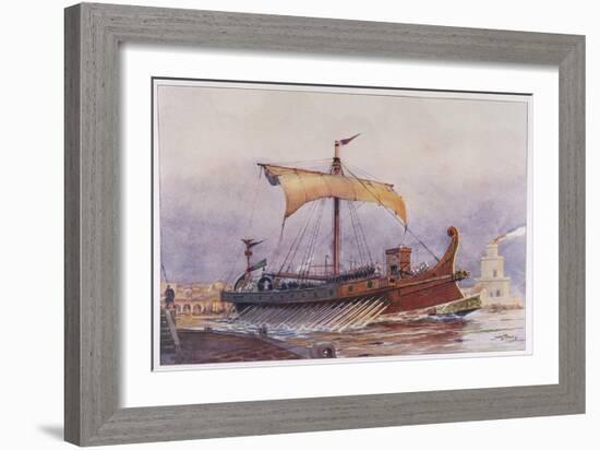 Warship of Imperial Rome is Rowed out of Harbour with Only a Light Sail Hoisted-Albert Sebille-Framed Art Print