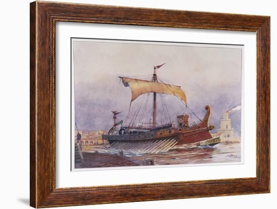 Warship of Imperial Rome is Rowed out of Harbour with Only a Light Sail Hoisted-Albert Sebille-Framed Art Print