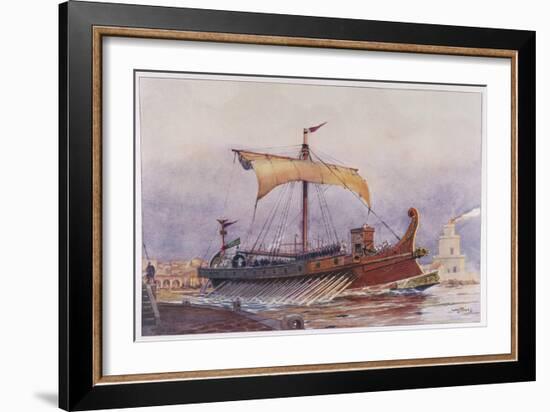 Warship of Imperial Rome is Rowed out of Harbour with Only a Light Sail Hoisted-Albert Sebille-Framed Art Print