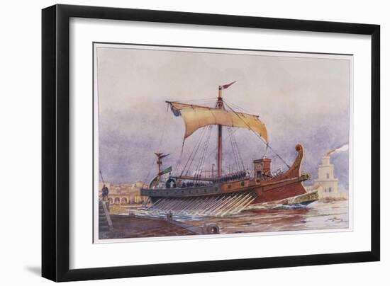 Warship of Imperial Rome is Rowed out of Harbour with Only a Light Sail Hoisted-Albert Sebille-Framed Art Print