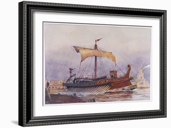 Warship of Imperial Rome is Rowed out of Harbour with Only a Light Sail Hoisted-Albert Sebille-Framed Art Print