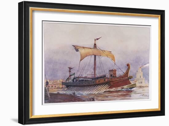 Warship of Imperial Rome is Rowed out of Harbour with Only a Light Sail Hoisted-Albert Sebille-Framed Art Print