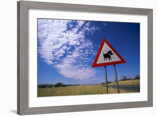 Warthog Crossing Sign-Paul Souders-Framed Photographic Print