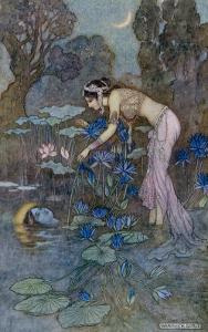 Sita Finds Rama (Seventh Avatar of Vishnu) Among the Lotus Blooms by Warwick Goble