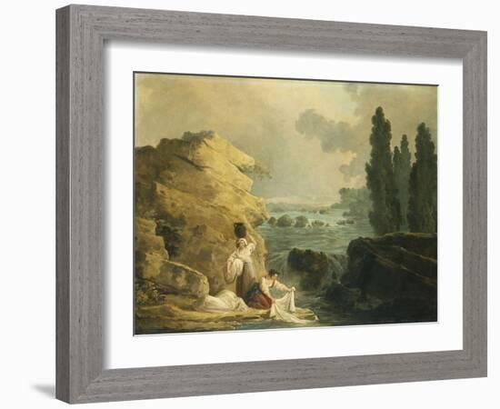 Washerwoman by a Cascade-Herri Met De Bles-Framed Giclee Print