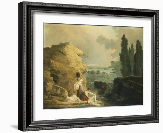 Washerwoman by a Cascade-Herri Met De Bles-Framed Giclee Print