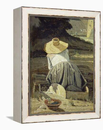 Washerwoman by the River, 1860-Paul Cézanne-Framed Premier Image Canvas