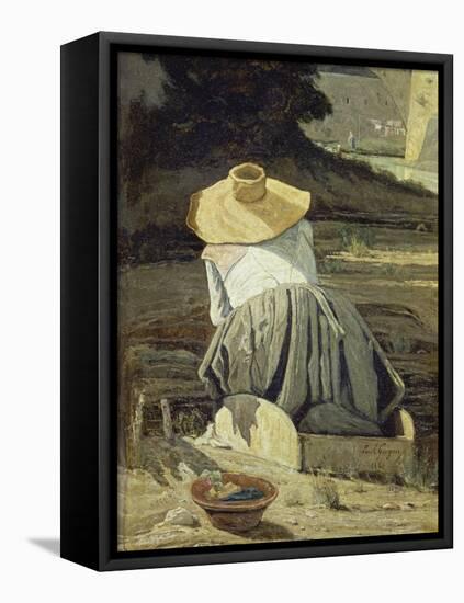 Washerwoman by the River, 1860-Paul Cézanne-Framed Premier Image Canvas