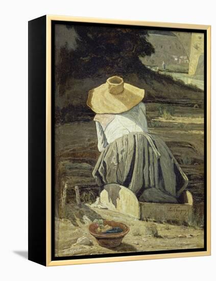 Washerwoman by the River, 1860-Paul Cézanne-Framed Premier Image Canvas