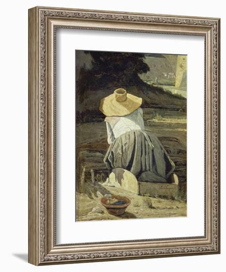 Washerwoman by the River, 1860-Paul Cézanne-Framed Giclee Print