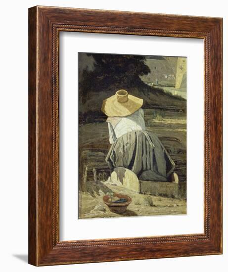 Washerwoman by the River, 1860-Paul Cézanne-Framed Giclee Print