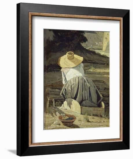 Washerwoman by the River, 1860-Paul Cézanne-Framed Giclee Print