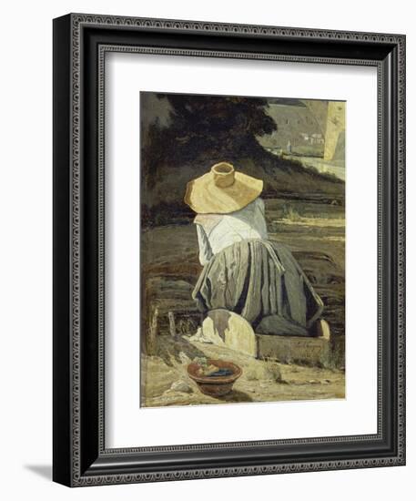 Washerwoman by the River, 1860-Paul Cézanne-Framed Giclee Print
