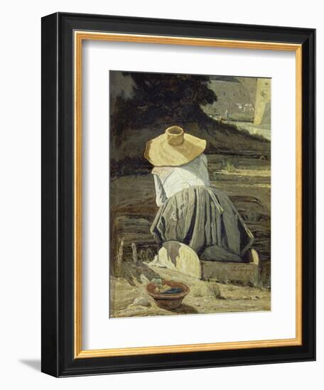 Washerwoman by the River, 1860-Paul Cézanne-Framed Giclee Print