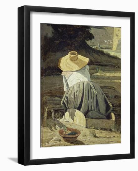 Washerwoman by the River, 1860-Paul Cézanne-Framed Giclee Print