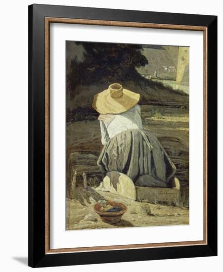 Washerwoman by the River, 1860-Paul Cézanne-Framed Giclee Print