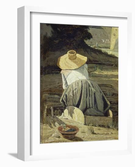 Washerwoman by the River, 1860-Paul Cézanne-Framed Giclee Print
