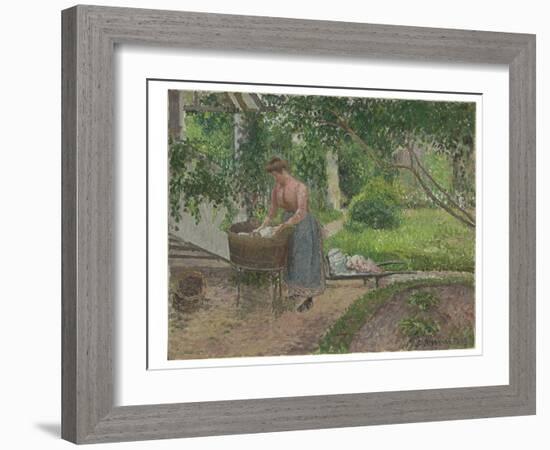 Washerwoman in the Garden of Eragny, 1899 (Oil on Canvas)-Camille Pissarro-Framed Giclee Print