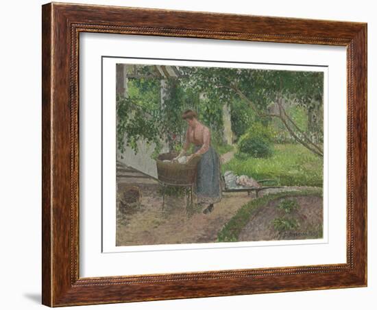 Washerwoman in the Garden of Eragny, 1899 (Oil on Canvas)-Camille Pissarro-Framed Giclee Print