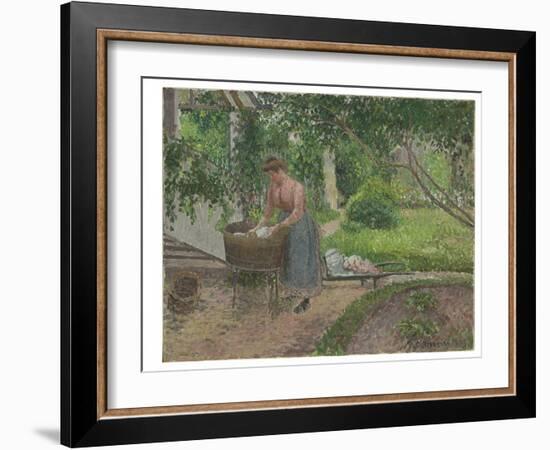 Washerwoman in the Garden of Eragny, 1899 (Oil on Canvas)-Camille Pissarro-Framed Giclee Print