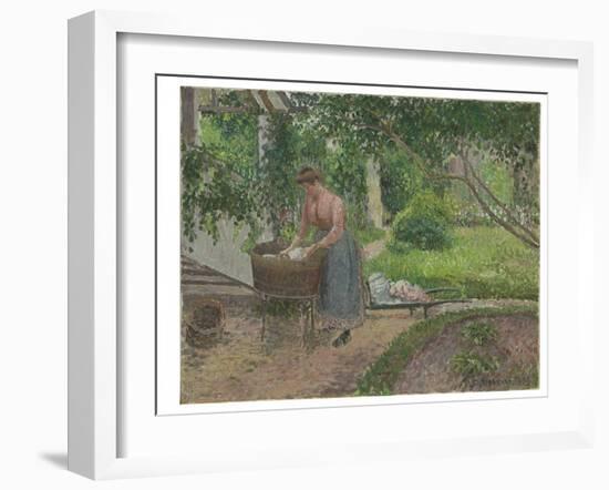 Washerwoman in the Garden of Eragny, 1899 (Oil on Canvas)-Camille Pissarro-Framed Giclee Print