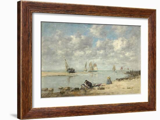 Washerwoman Near Trouville, c.1872-6-Eugene Louis Boudin-Framed Giclee Print