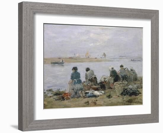 Washerwomen on Banks of Touques River Near Trouville-Eugène Boudin-Framed Giclee Print