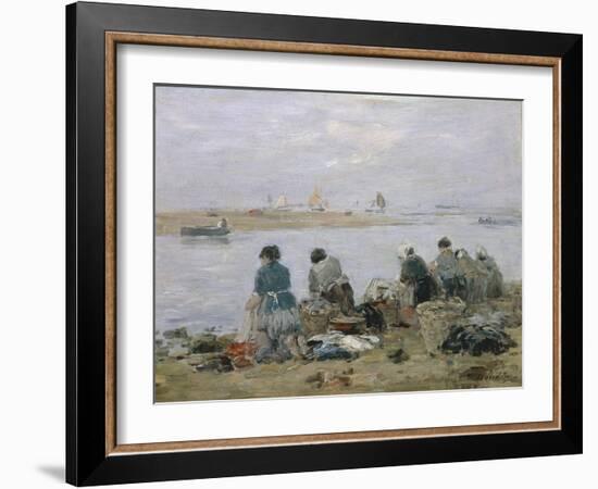 Washerwomen on Banks of Touques River Near Trouville-Eugène Boudin-Framed Giclee Print