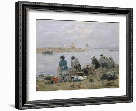 Washerwomen on Banks of Touques River Near Trouville-Eugène Boudin-Framed Giclee Print