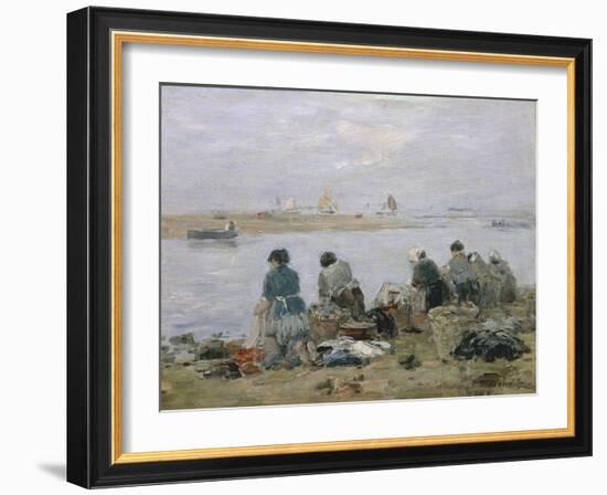 Washerwomen on Banks of Touques River Near Trouville-Eugène Boudin-Framed Giclee Print