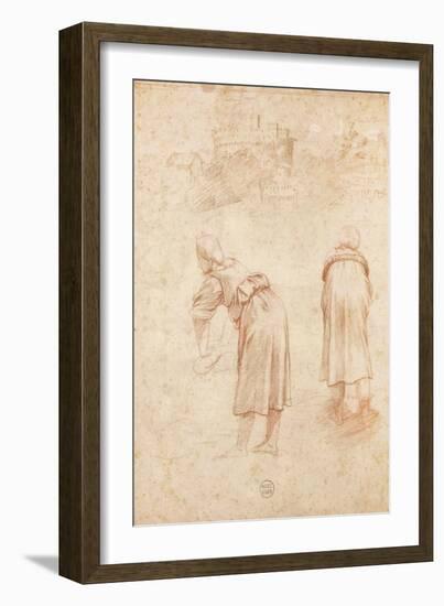 Washerwomen on the Banks of the Tiber and Studies of the Chateau Saint-Ange (Red Chalk on Paper)-Raphael-Framed Giclee Print