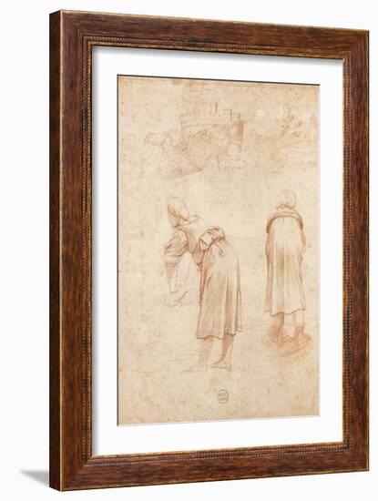 Washerwomen on the Banks of the Tiber and Studies of the Chateau Saint-Ange (Red Chalk on Paper)-Raphael-Framed Giclee Print