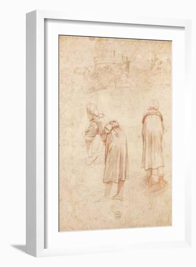 Washerwomen on the Banks of the Tiber and Studies of the Chateau Saint-Ange (Red Chalk on Paper)-Raphael-Framed Giclee Print