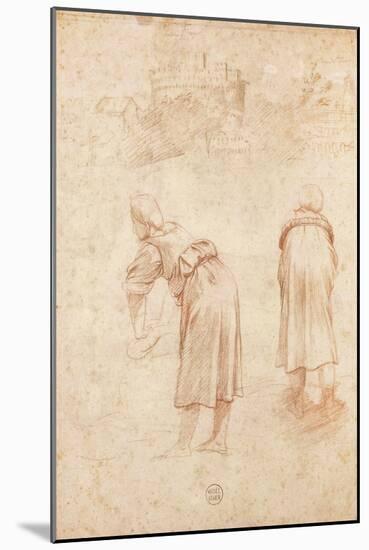 Washerwomen on the Banks of the Tiber and Studies of the Chateau Saint-Ange (Red Chalk on Paper)-Raphael-Mounted Giclee Print