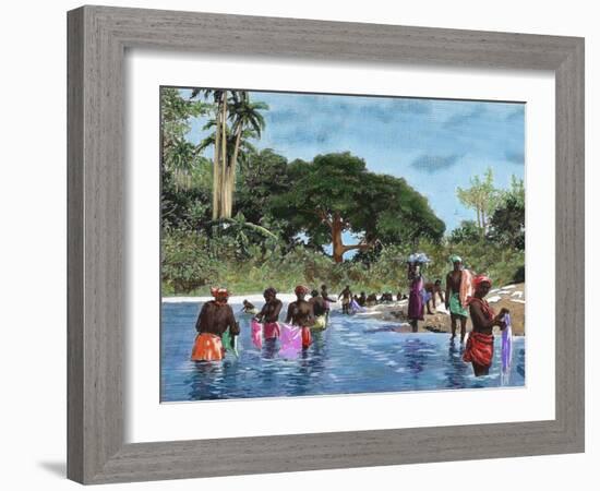 Washerwomen on the River Chagres. Matach’N. Panama Canal-null-Framed Giclee Print