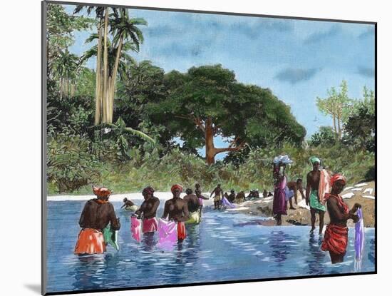 Washerwomen on the River Chagres. Matach’N. Panama Canal-null-Mounted Giclee Print