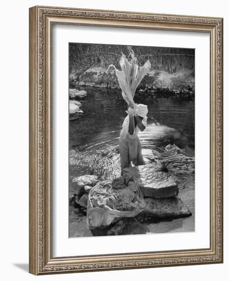 Washing Clothes in a Primitive Open Air Laundry-Walter Sanders-Framed Photographic Print