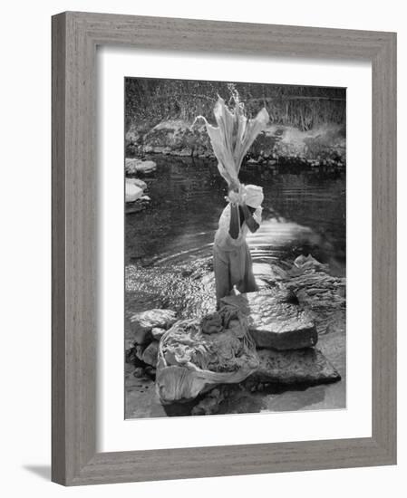 Washing Clothes in a Primitive Open Air Laundry-Walter Sanders-Framed Photographic Print