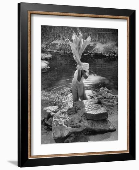 Washing Clothes in a Primitive Open Air Laundry-Walter Sanders-Framed Photographic Print