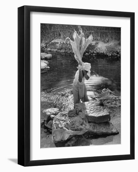 Washing Clothes in a Primitive Open Air Laundry-Walter Sanders-Framed Photographic Print
