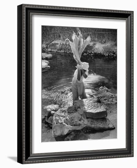 Washing Clothes in a Primitive Open Air Laundry-Walter Sanders-Framed Photographic Print