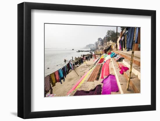 Washing drying on ghats next to the River Ganges, Varanasi, Uttar Pradesh, India, Asia-Matthew Williams-Ellis-Framed Photographic Print