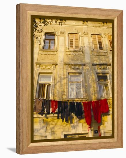 Washing Line of Colourful Laundry in Old Town Buzet, Hilltop Village, Buzet, Istria, Croatia-Ken Gillham-Framed Premier Image Canvas